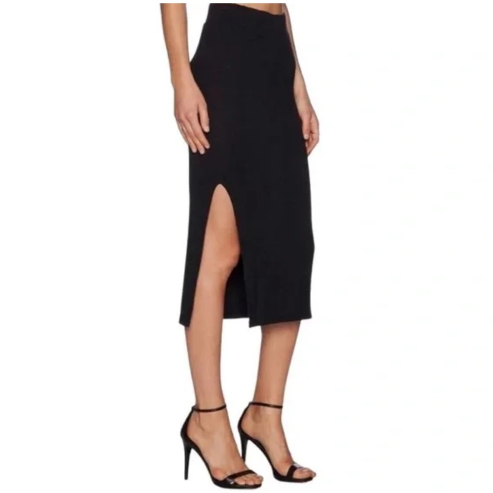 ATM Black Ribbed Midi Skirt with Slit Size Small